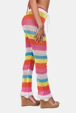 Adika New Follow The Rainbow Striped Crohet Pants