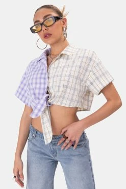 Best deal 😍 Adika Square Tie-Front Plaid 👚 Shirt 😍 7 Adika Square Tie-Front Plaid Shirt