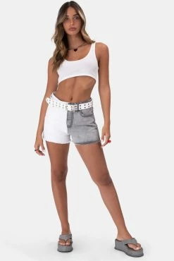 Adika Mono Color-block Denim Shorts