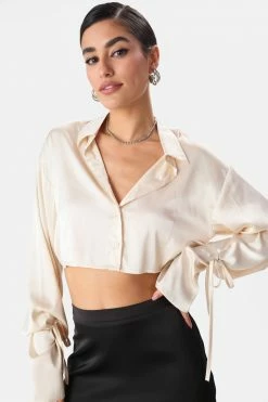 Adika Sorino Satin-Finish Cropped Button Shirt Clothing