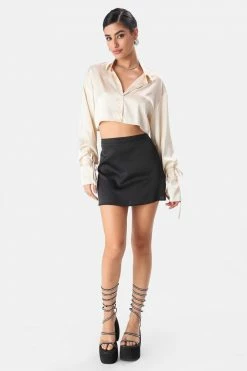 Adika Sorino Satin-Finish Cropped Button Shirt Clothing