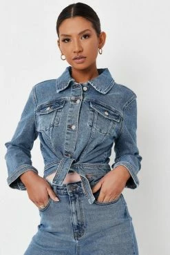 Adika MISSGUIDED // Waist-Tie Cropped Denim Jacket