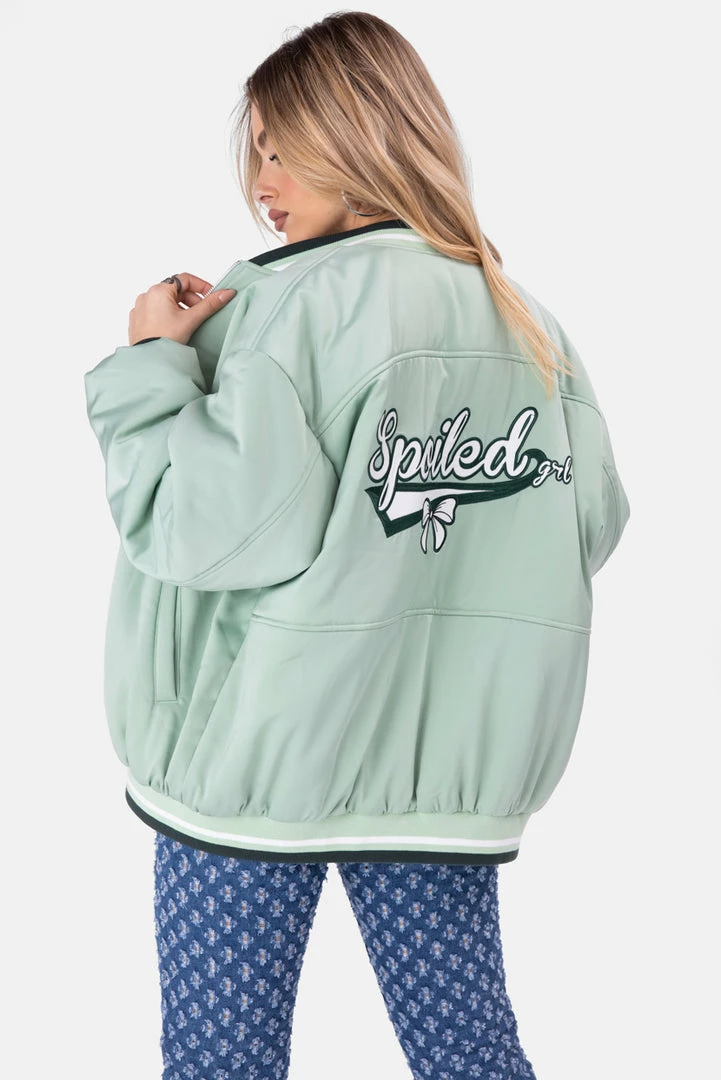 Best Pirce 🔥 Adika SPOILED Satin Finish Varsity Jacket ⌛ 1 Adika SPOILED Satin Finish Varsity Jacket
