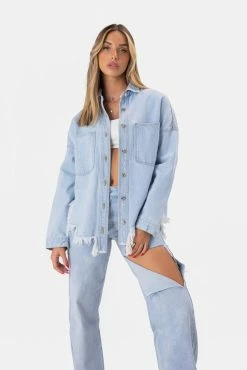 Adika Clothing Rolling Fringed-Hem Denim Jacket