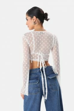 Adika Florally Tie-Front Sheer Crop Top Clothing