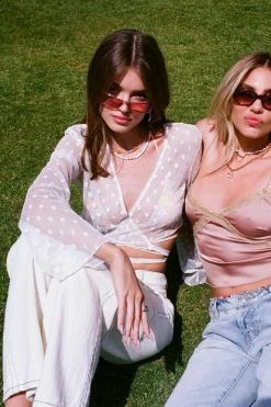 Adika Florally Tie-Front Sheer Crop Top Clothing