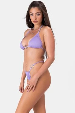 Adika Ring-Detail Ribbed Bikini Bottoms