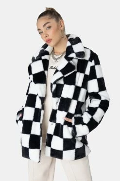 Adika Checkers Faux-Fur Coat
