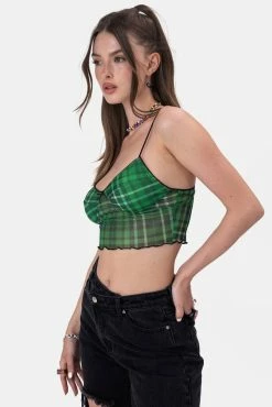 Adika OUTLET Grunge Plaid Mesh Crop Top