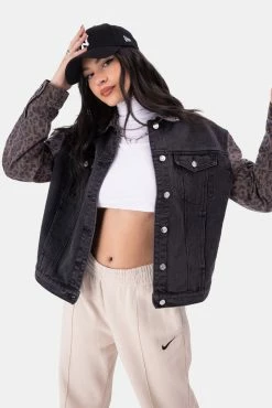 Adika Clothing Baskin Leopard Detail Denim Jacket