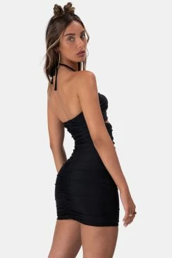 Adika Lunar Ruched Halter Mini Dress