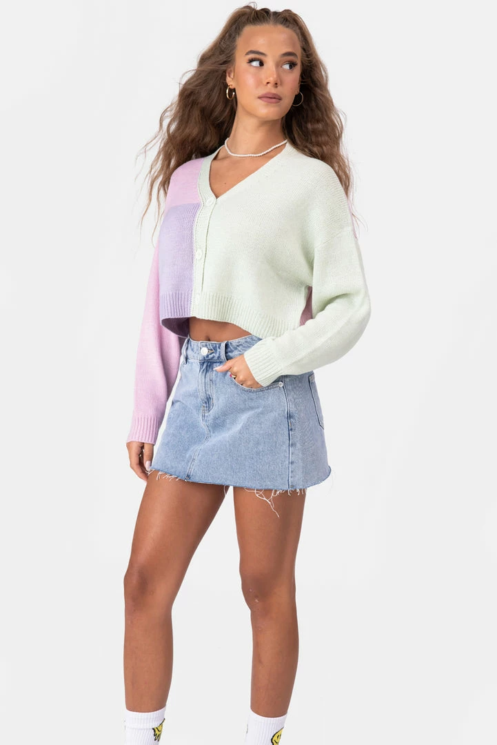 Flash Sale ⌛ Adika Morello Color-Block Cropped Cardigan ❤️ 3 Adika Morello Color-Block Cropped Cardigan