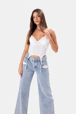 Adika Cobalt Suspender-Hem Corset Top