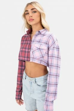 Adika Plaid Crop Button Down Shirt OUTLET