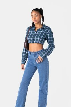 Adika Caroline Cropped Plaid Flannel Shirt OUTLET