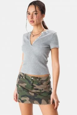 Adika Snapper Button Placket Ribbed Tee Clothing