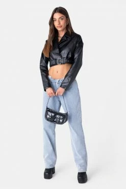 Adika Carter Faux Leather Belted Cropped Jacket