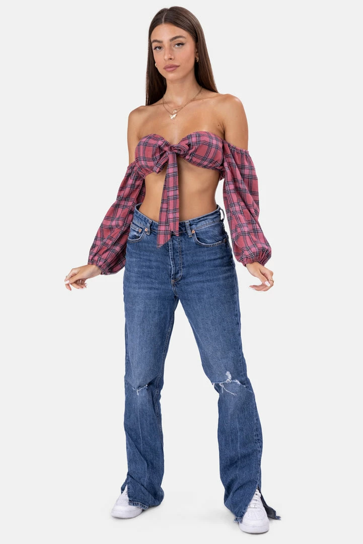 Brand new 🎁 Adika OUTLET Plaid Off-Shoulder Crop Top 🌟 2 Adika OUTLET Plaid Off-Shoulder Crop Top