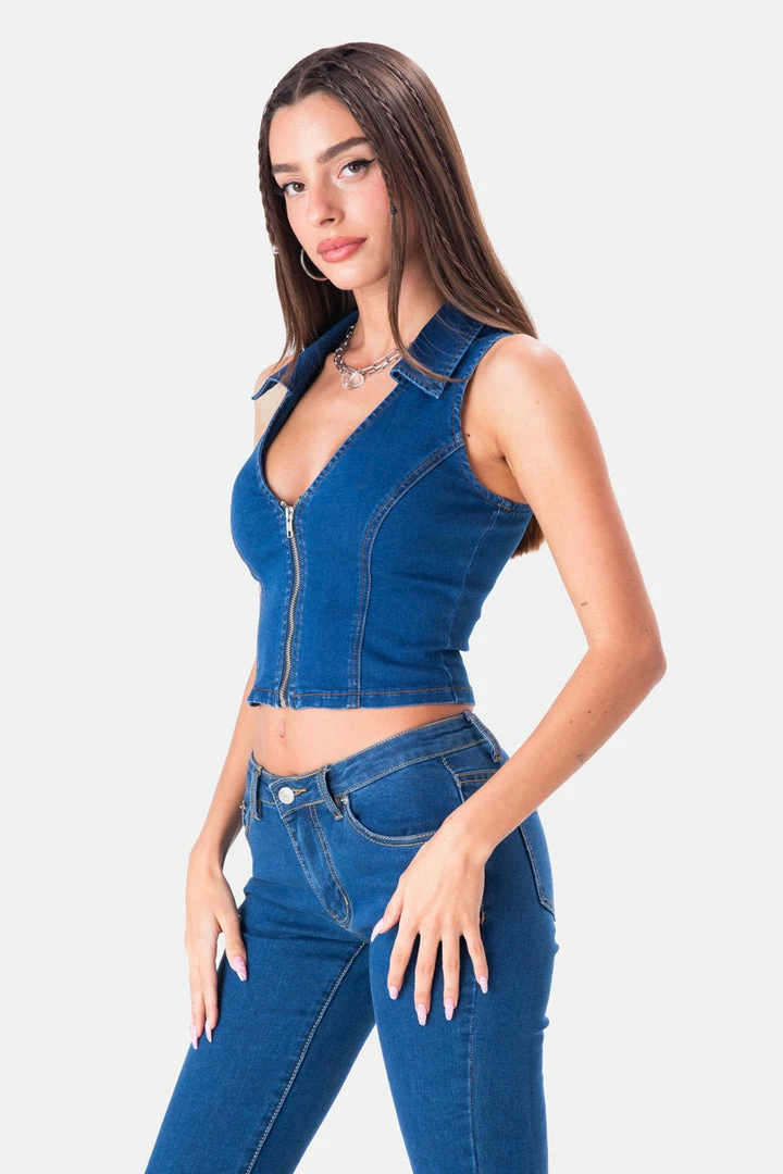 Flash Sale 😉 Adika Milburn Zip-Front Denim Crop Top Clothing 💯 5 Adika Milburn Zip-Front Denim Crop Top Clothing