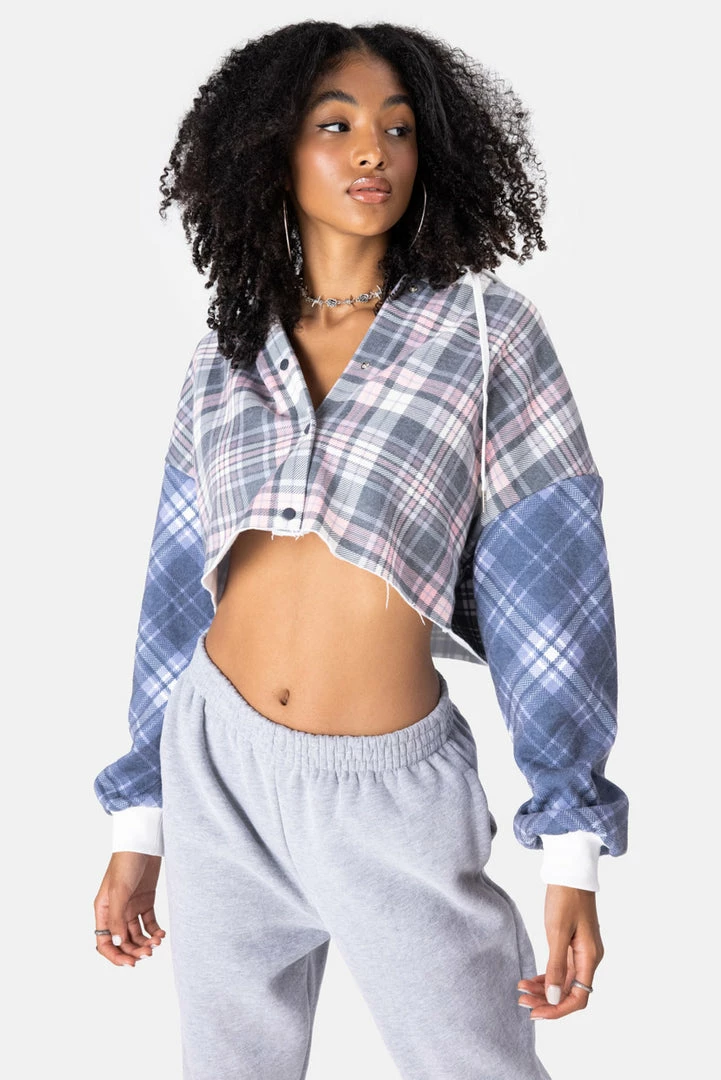 Discount ⭐ Adika Pie Hooded Cropped Button Down 👕 Shirt OUTLET 🎁 1 Adika Pie Hooded Cropped Button Down Shirt OUTLET