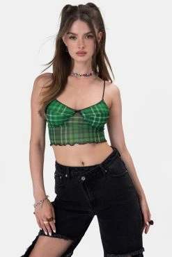 Adika OUTLET Grunge Plaid Mesh Crop Top