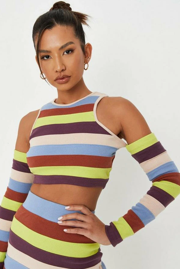 Coupon 👍 Adika MISSGUIDED // Striped Cold-Shoulder Ribbed Top Tops 😀 3 Adika MISSGUIDED // Striped Cold-Shoulder Ribbed Top Tops