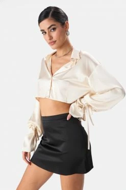 Adika Sorino Satin-Finish Cropped Button Shirt Clothing