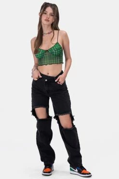 Adika OUTLET Grunge Plaid Mesh Crop Top