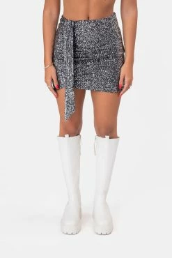 Adika Ian Drape-Detail Sequin Mini Skirt