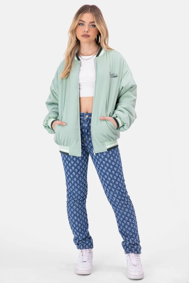 Best Pirce 🔥 Adika SPOILED Satin Finish Varsity Jacket ⌛ 2 Adika SPOILED Satin Finish Varsity Jacket