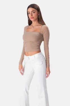 Adika Miles Ruched Mesh Top