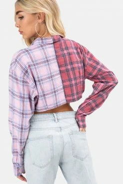 Adika Plaid Crop Button Down Shirt OUTLET