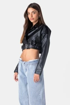 Adika Carter Faux Leather Belted Cropped Jacket
