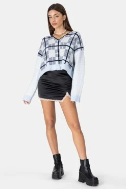 Adika Grids Mixed Print Cropped Cardigan