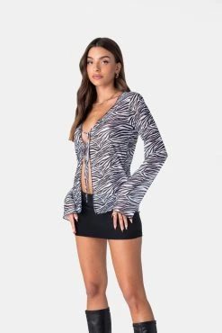 Adika Wild Tie-Front Mesh Top