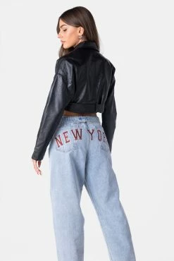 Adika Carter Faux Leather Belted Cropped Jacket