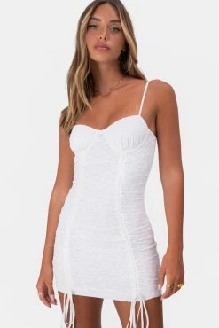 Adika Bechamel Ruched Lace Mini Dress