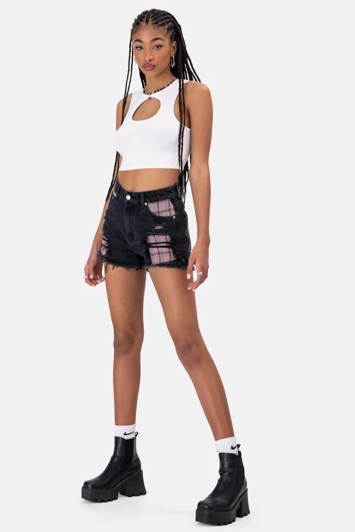 New 😉 Adika Fix Plaid Detail Denim Shorts ✨ 1 Adika Fix Plaid Detail Denim Shorts