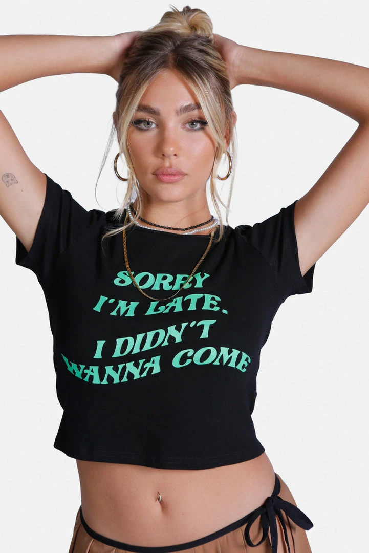 Discount 🎉 Adika New Sorry I'm Late Cropped Tee 🛒 1 Adika New Sorry I'm Late Cropped Tee