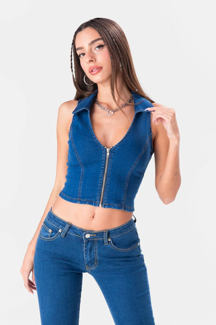 Flash Sale 😉 Adika Milburn Zip-Front Denim Crop Top Clothing 💯 1 Adika Milburn Zip-Front Denim Crop Top Clothing