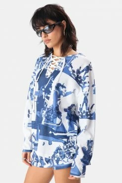 Adika Biles Lace Up Waffle Crewneck OUTLET