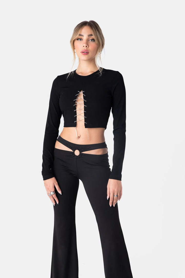 Deals ⌛ Adika Glory Rhinestone Lace-Up Crop Top 🥰 1 Adika Glory Rhinestone Lace-Up Crop Top