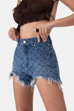 Adika Bell Distressed Pattern Denim Shorts