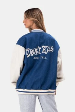 Adika Clothing KISS & TELL Denim Varsity Jacket
