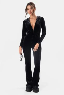 Adika Roscoe Hooded Zip-Up Velvet Jumpsuit Clothing