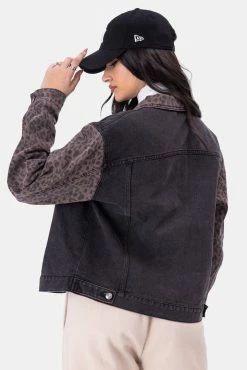 Adika Clothing Baskin Leopard Detail Denim Jacket