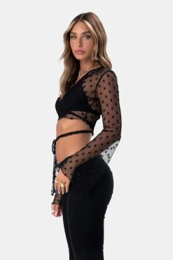 Buy 💯 Adika Florally Wrap Sheer Crop Top 🤩 7 Adika Florally Wrap Sheer Crop Top