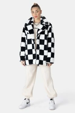 Adika Checkers Faux-Fur Coat