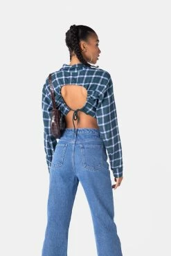 Adika Caroline Cropped Plaid Flannel Shirt OUTLET