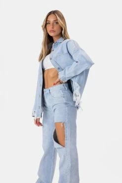 Adika Clothing Rolling Fringed-Hem Denim Jacket
